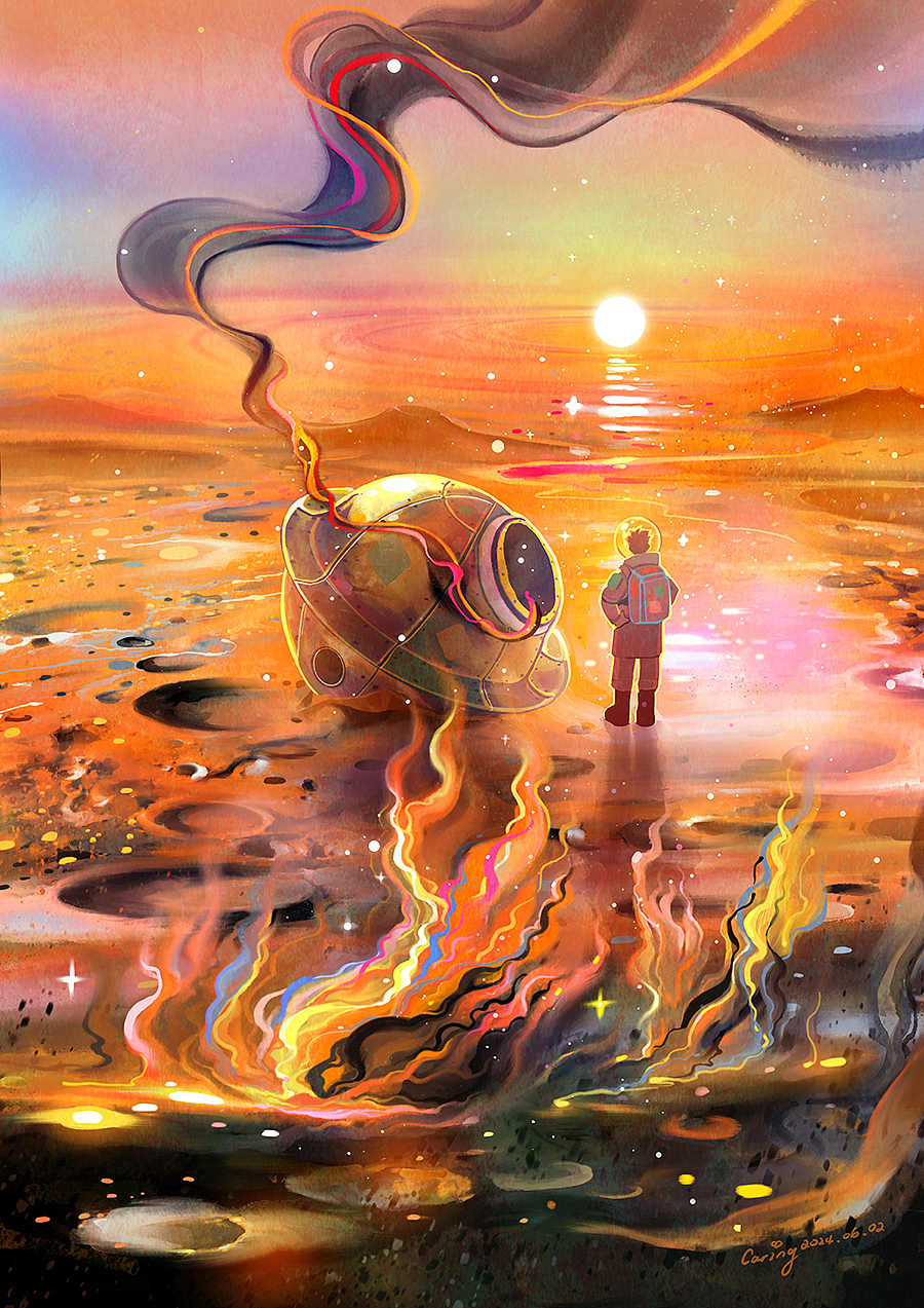 《孤独的宇航员》插画合集（图ZMzk1MjQ4MDE2） - 艺术插画 - 站酷设计师CaringWong原创素材 - 站酷ZCOOL