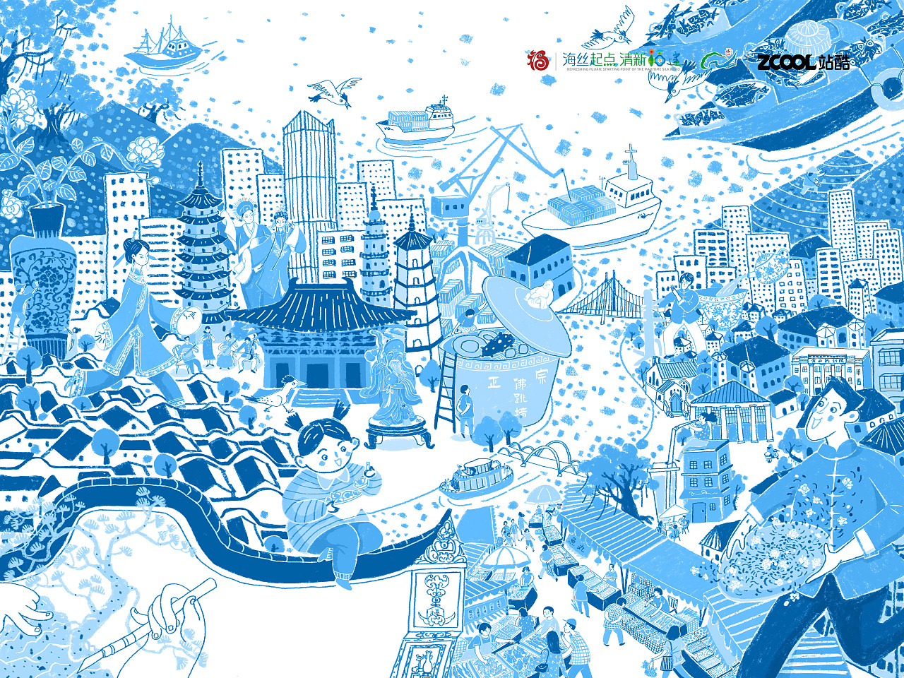 寿山福海·坊巷烟火(图ZMzk1MjY5NDcy) - 商业插画 - 站酷设计师伞小獭原创素材 - 站酷ZCOOL