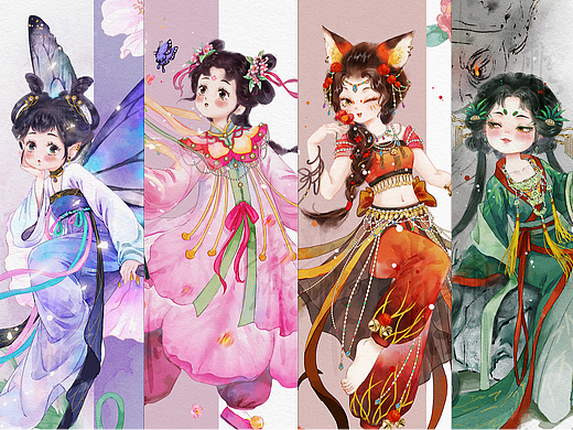 古风神话妖怪少女水彩立绘系列2