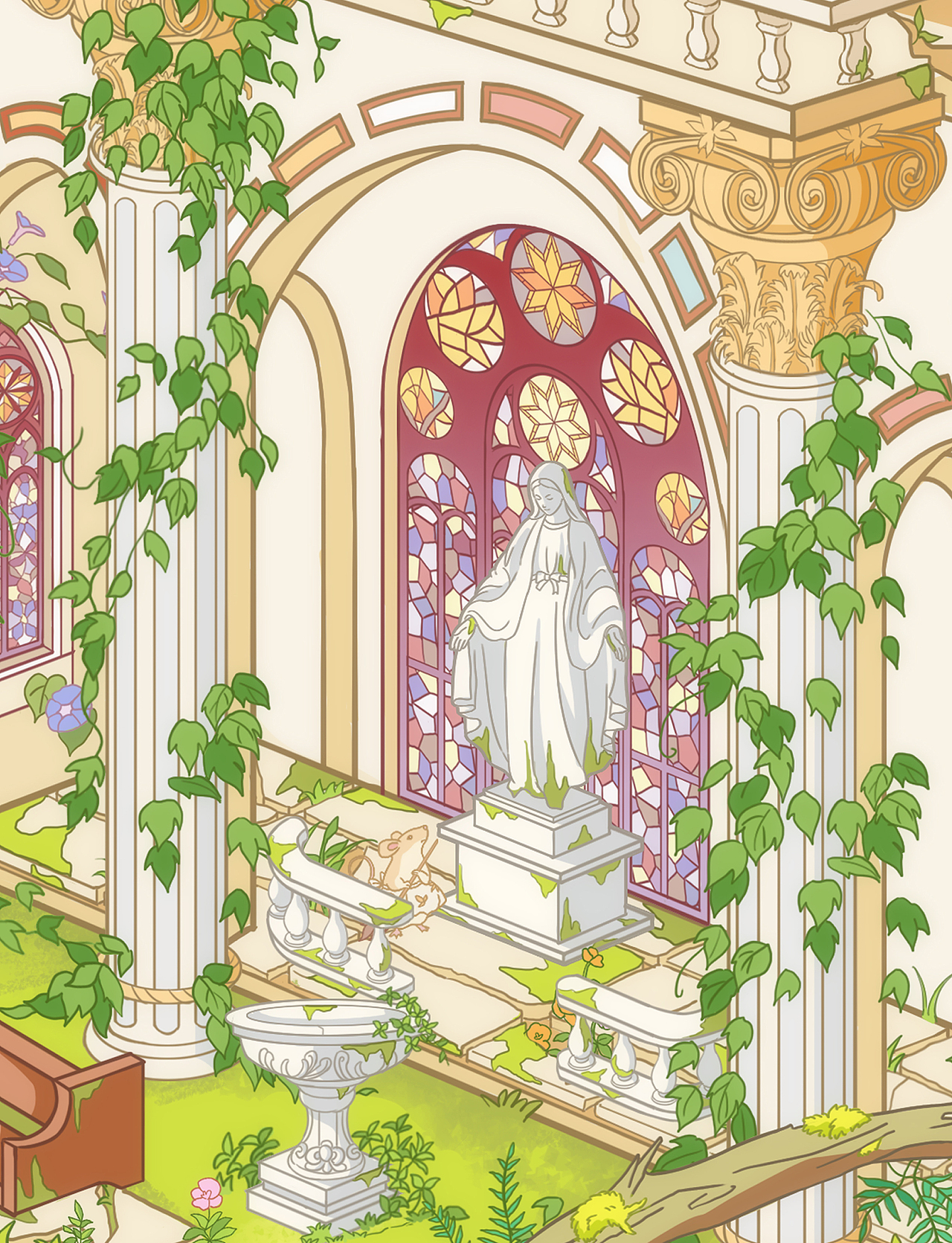 造景贴纸 ｜末日下的废弃教堂（图ZMzk1MzExNzA4） - 艺术插画 - 站酷设计师鱼肉aloe原创素材 - 站酷ZCOOL