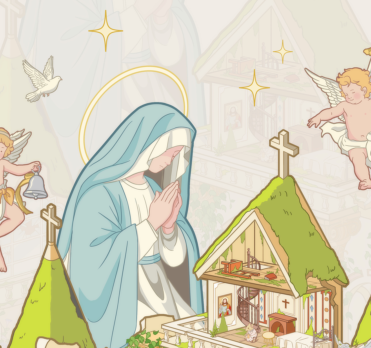 造景贴纸 ｜末日下的废弃教堂（图ZMzk1MzExNzA0） - 艺术插画 - 站酷设计师鱼肉aloe原创素材 - 站酷ZCOOL