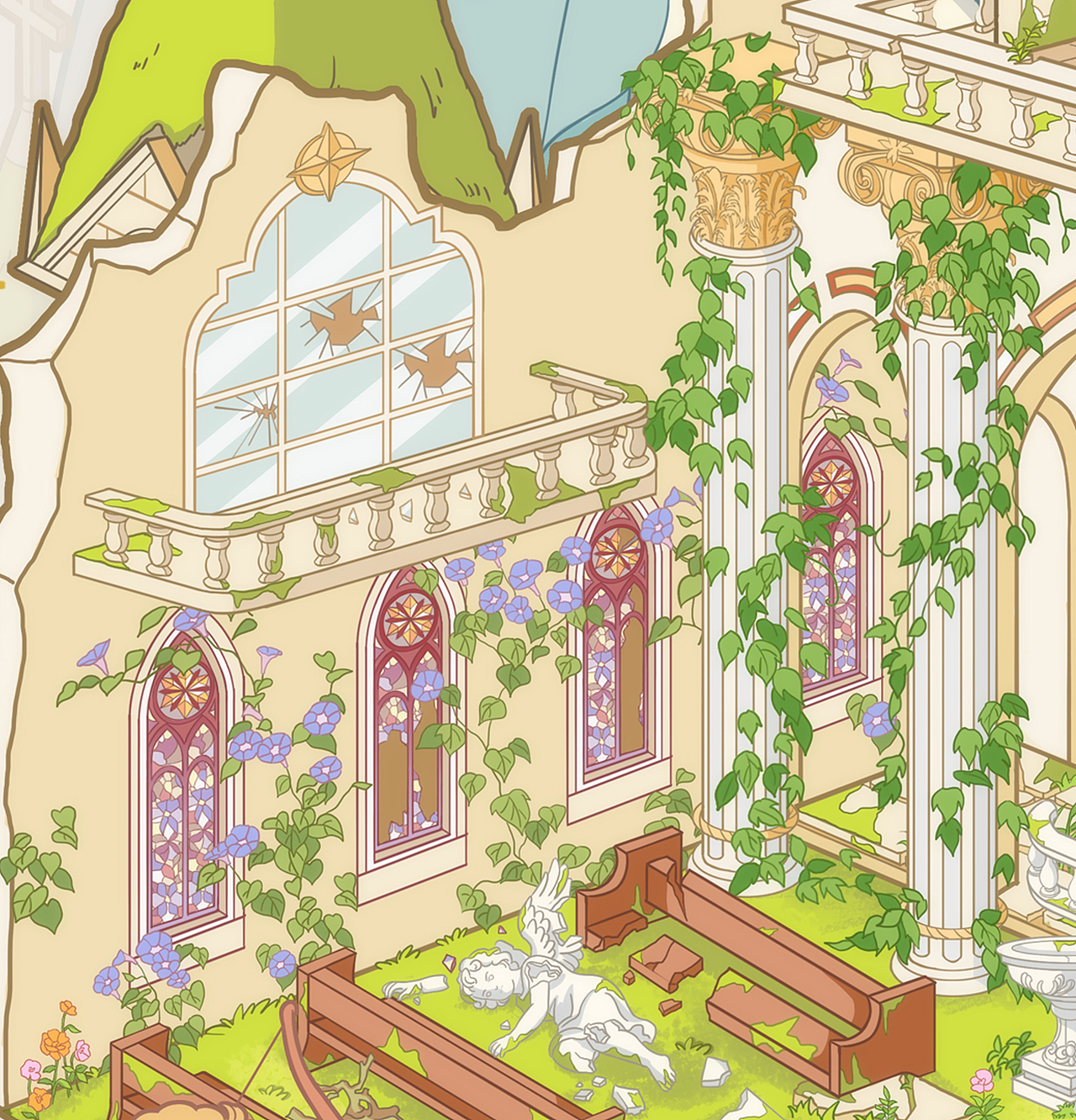 造景贴纸 ｜末日下的废弃教堂（图ZMzk1MzExNzI4） - 艺术插画 - 站酷设计师鱼肉aloe原创素材 - 站酷ZCOOL