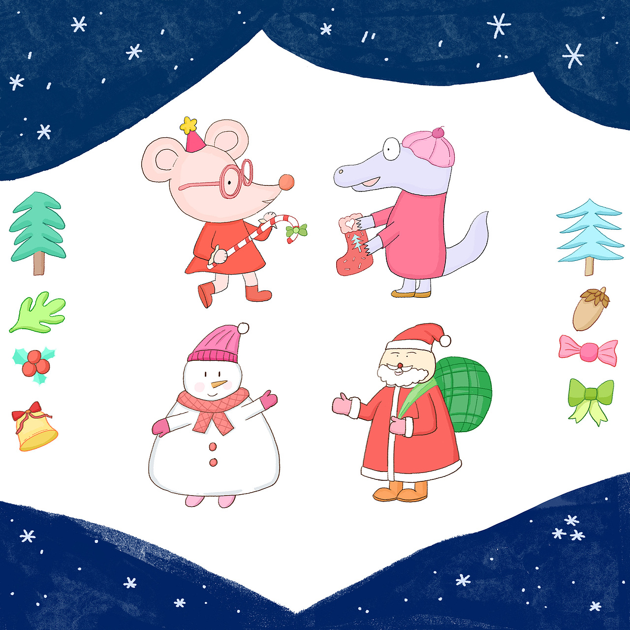 圣诞森林happy露营 圣诞节主题插画