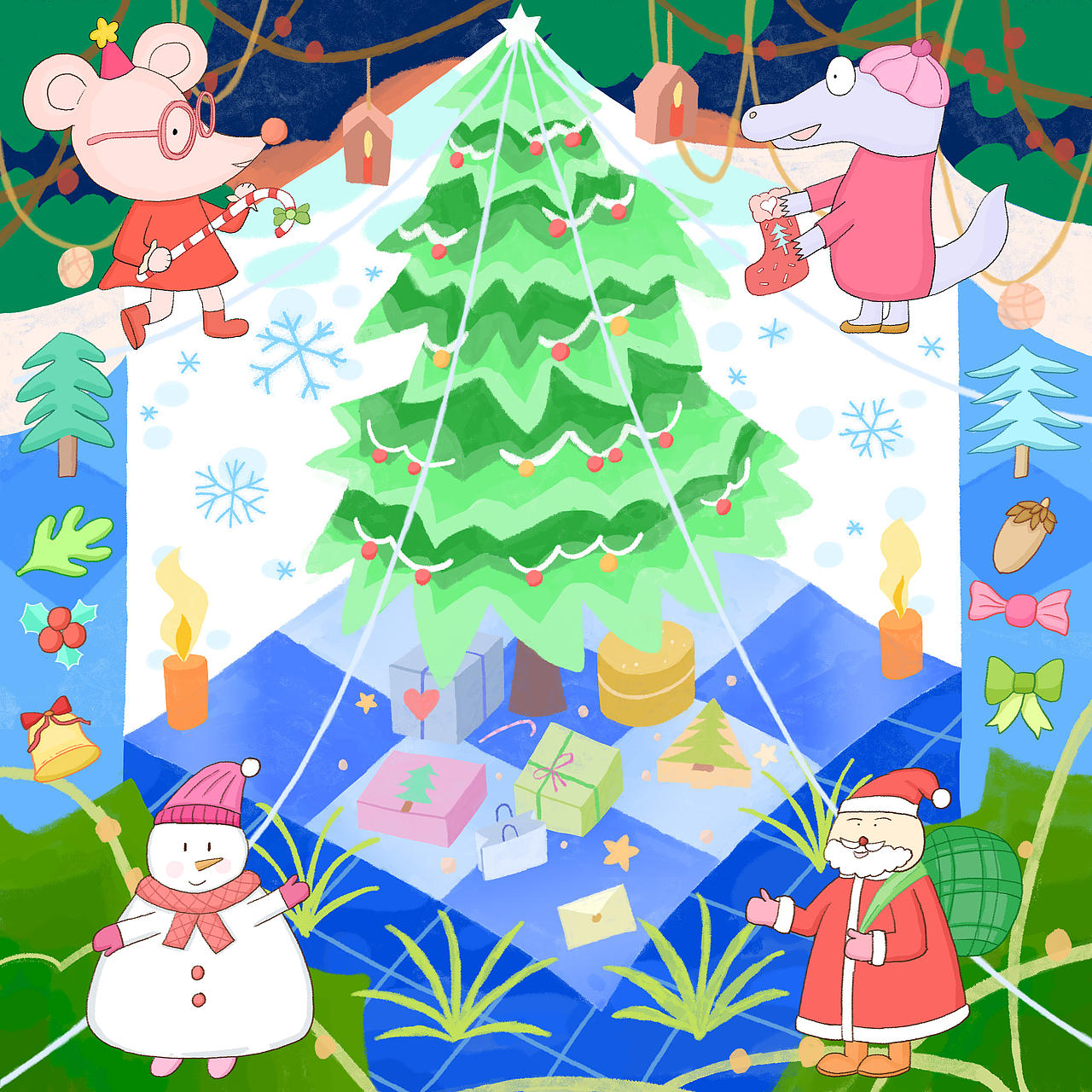 圣诞森林happy露营 圣诞节主题插画（图ZMzk1MzYzOTcy） - 商业插画 - 站酷设计师番茄亚麻原创素材 - 站酷ZCOOL