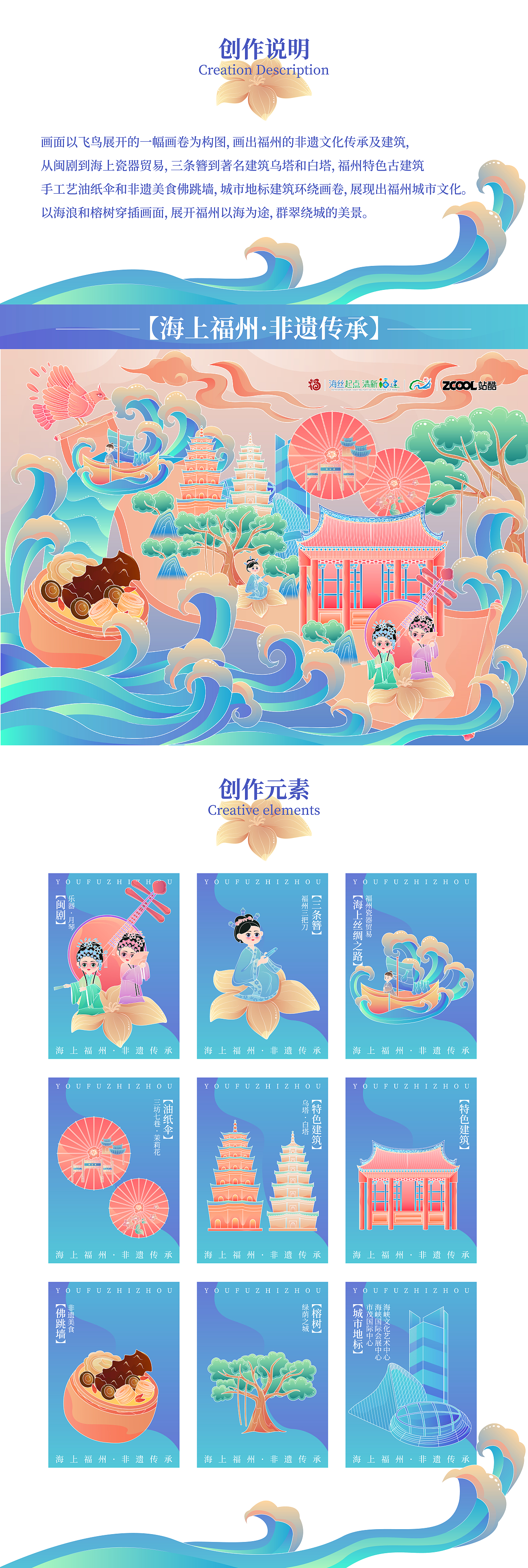 【海上福州·非遗传承】福州文旅插画设计（图ZMzk1NDQ3ODg0） - 商业插画 - 站酷设计师寻梦插画原创素材 - 站酷ZCOOL