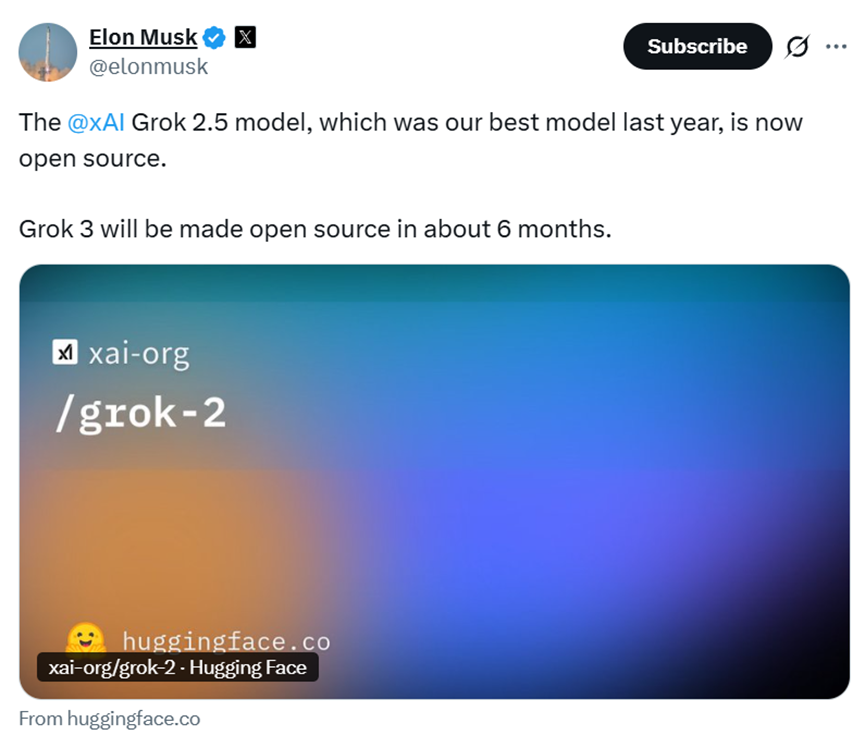 马斯克开源新模型：能实时抓取社交平台数据，20万块H100训练