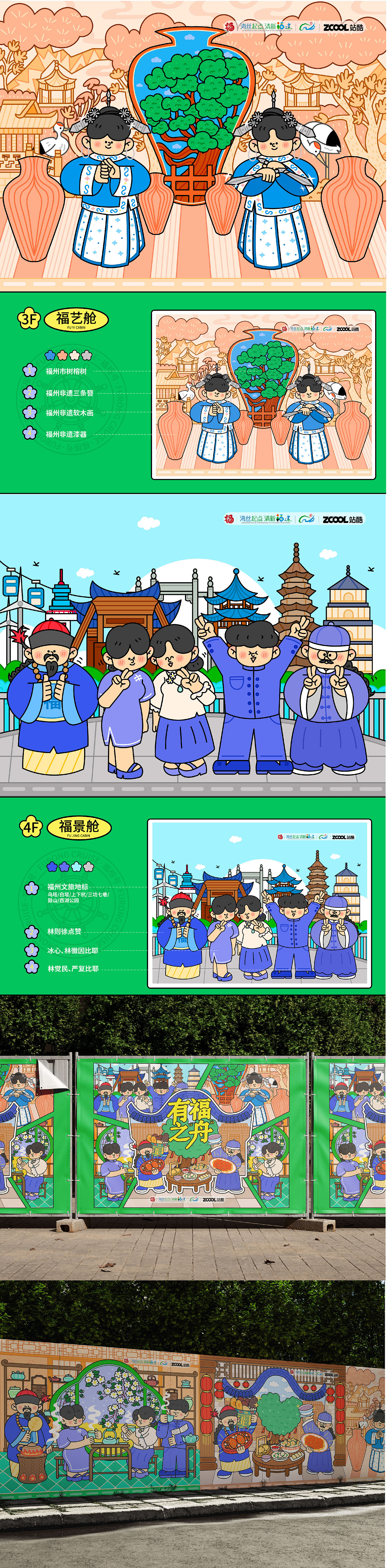 福州文旅插画设计——有福之“舟”（图ZMzk1NTg4MTgw） - 商业插画 - 站酷设计师黑火又原创素材 - 站酷ZCOOL