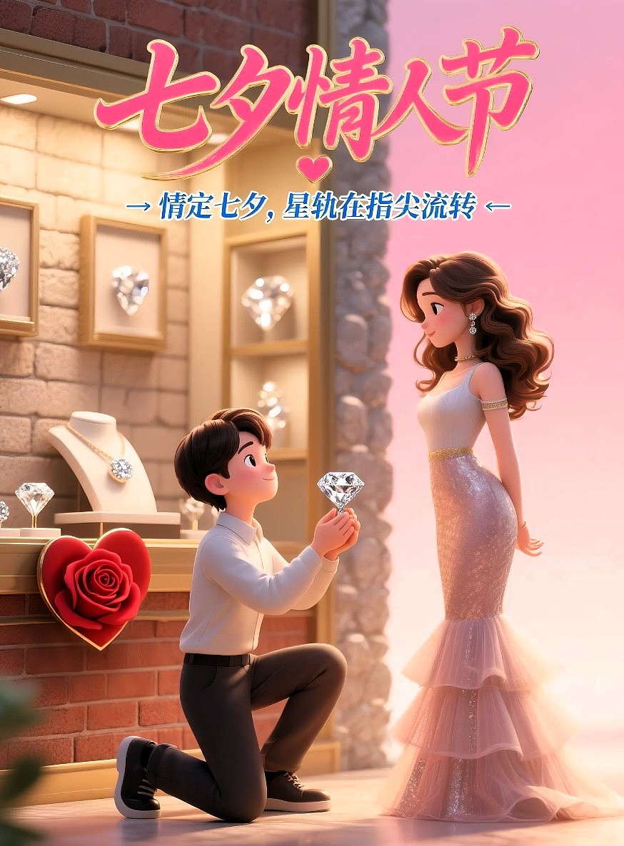 七夕情人节 钻石店插画人物风格