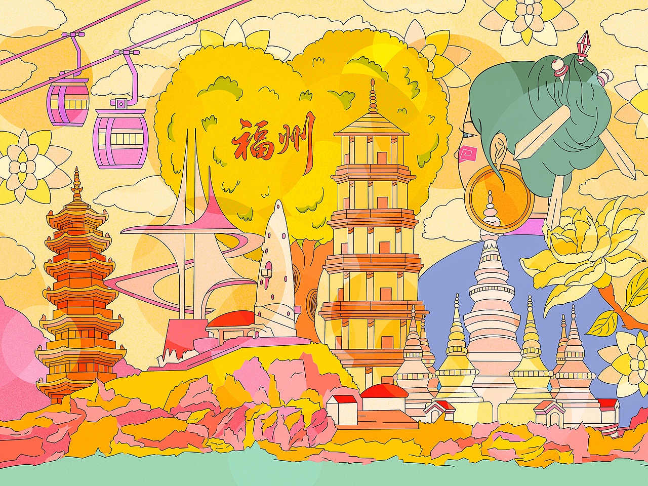 福州 有福之州 文旅海报（图ZMzk1NjM4NjA4） - 商业插画 - 站酷设计师prince琦雨遇鱼原创素材 - 站酷ZCOOL