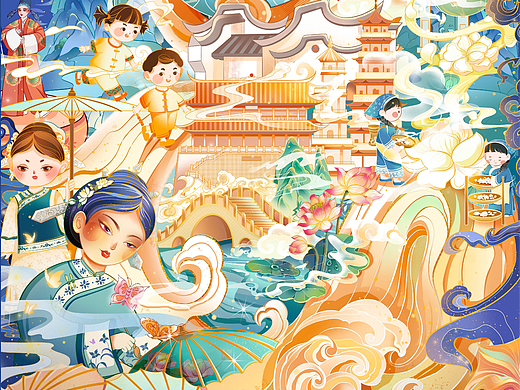 闽都风华 山海交融（个人主页-ZNzI0NDk1OTI=） - 商业插画 - 站酷设计师三酱同学原创素材 - 站酷ZCOOL