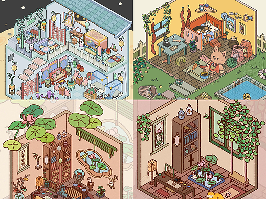 造景插画合集｜广寒宫｜比格小屋｜荷花书屋｜听荷小筑