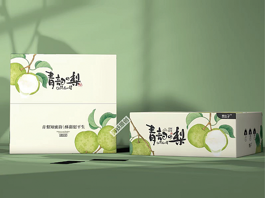 ｛原创｝梨🍐水果礼盒手绘新中式礼盒手绘插画包装设