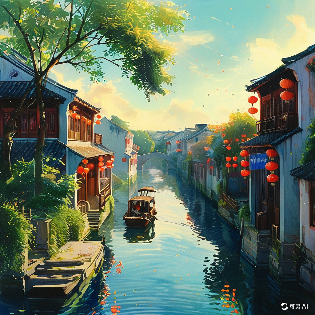可灵文生图--江南水乡画面