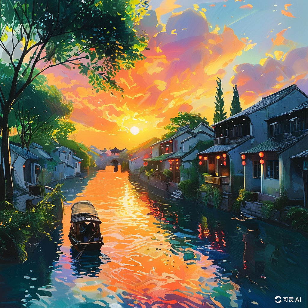 可灵文生图--江南水乡画面