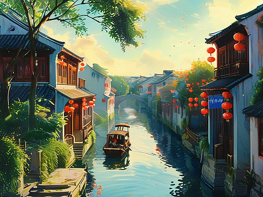 可灵文生图--江南水乡画面