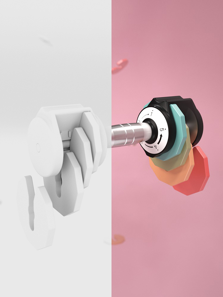 电商主图视频渲染 | 调节哑铃 | 彩色铃片与功能演示