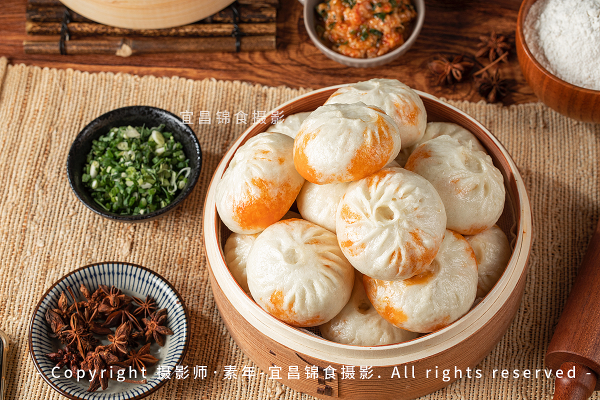 宜昌大福红油包子拍摄/宜昌美食摄影/爆香小龙虾包子