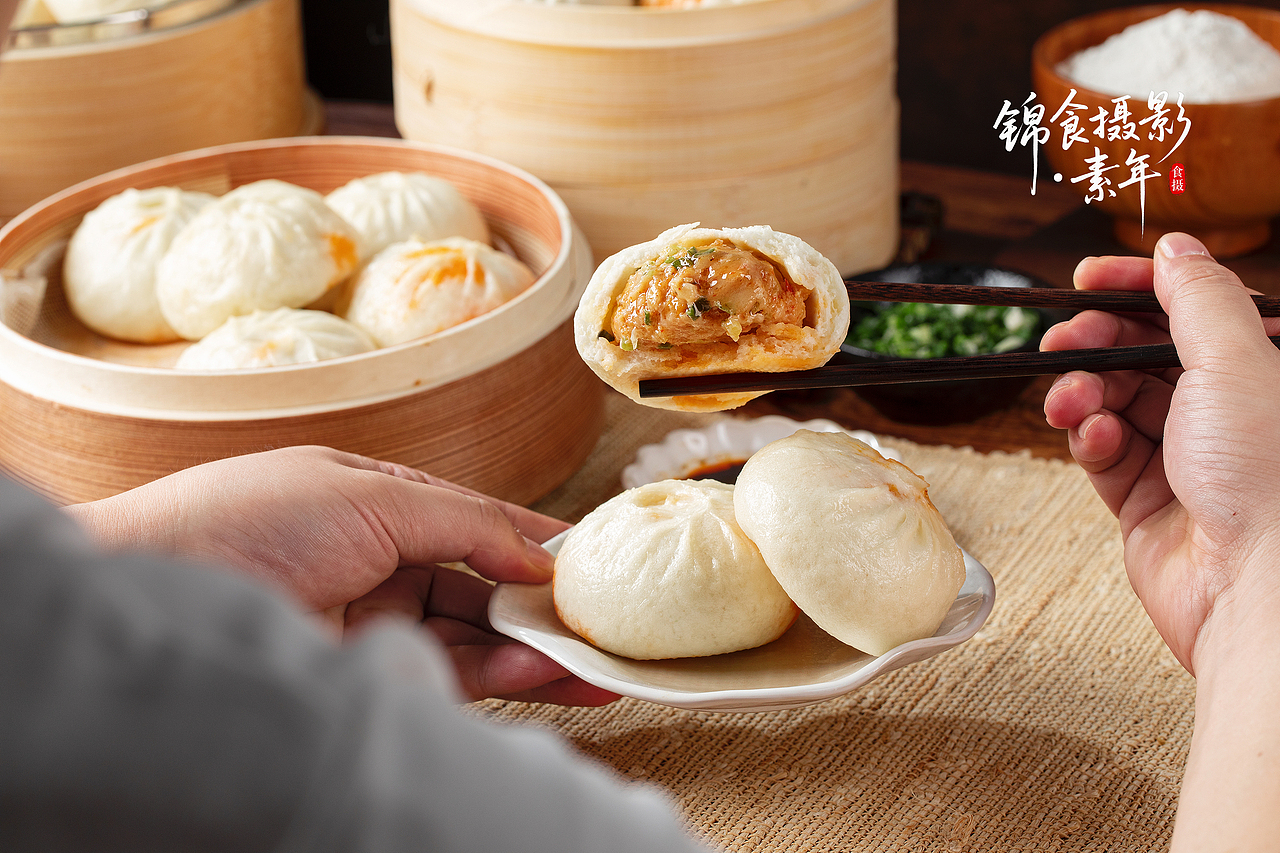 宜昌大福红油包子拍摄/宜昌美食摄影/爆香小龙虾包子