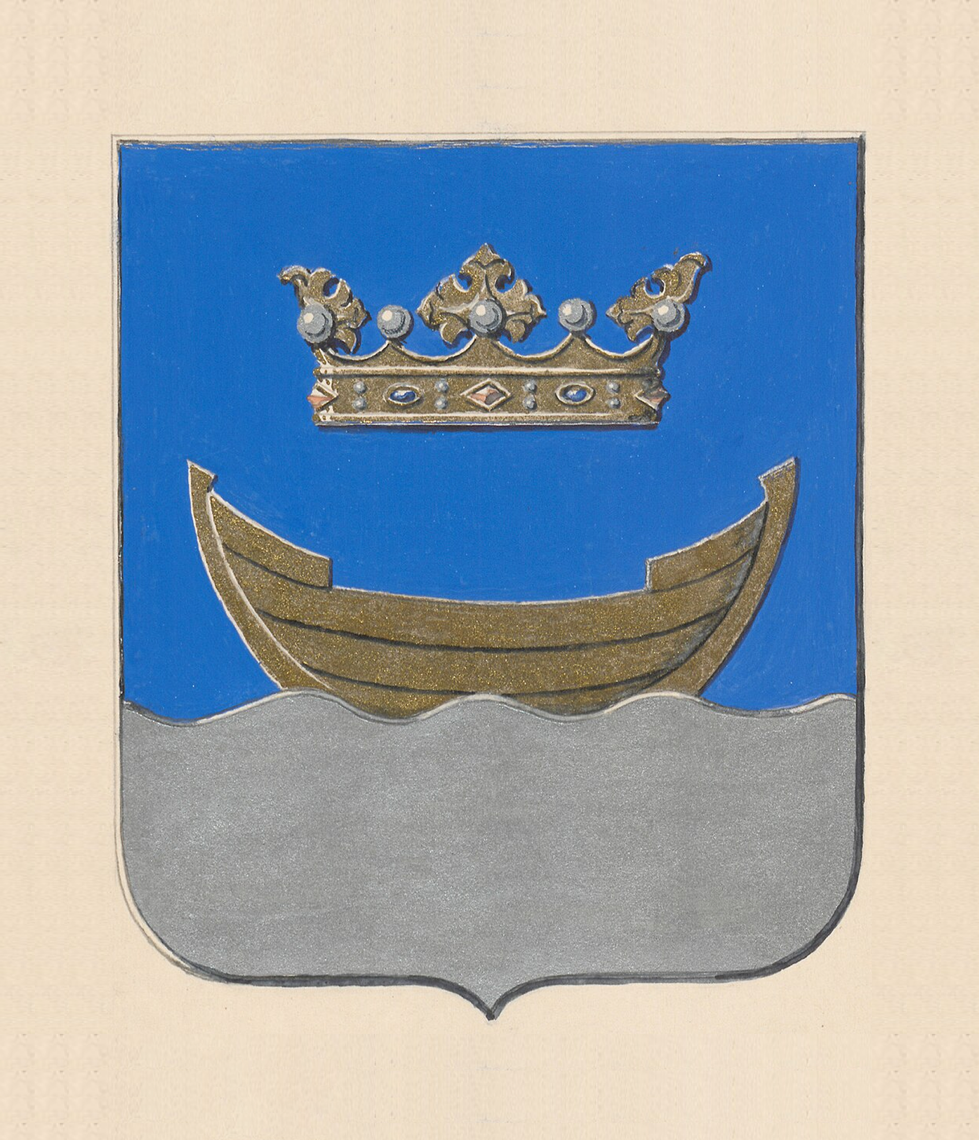 ↑纹章学家 A. W. Rancken 于 1951 年绘制设计的现行市徽