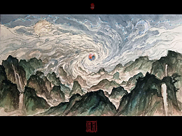 哪吒2片头概念设计原画《天地灵气混元珠》国风水墨画
