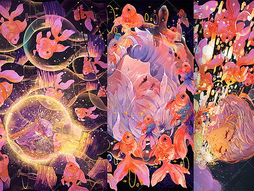 活在烟花盛开的余韵中《金鱼花火》系列插画集