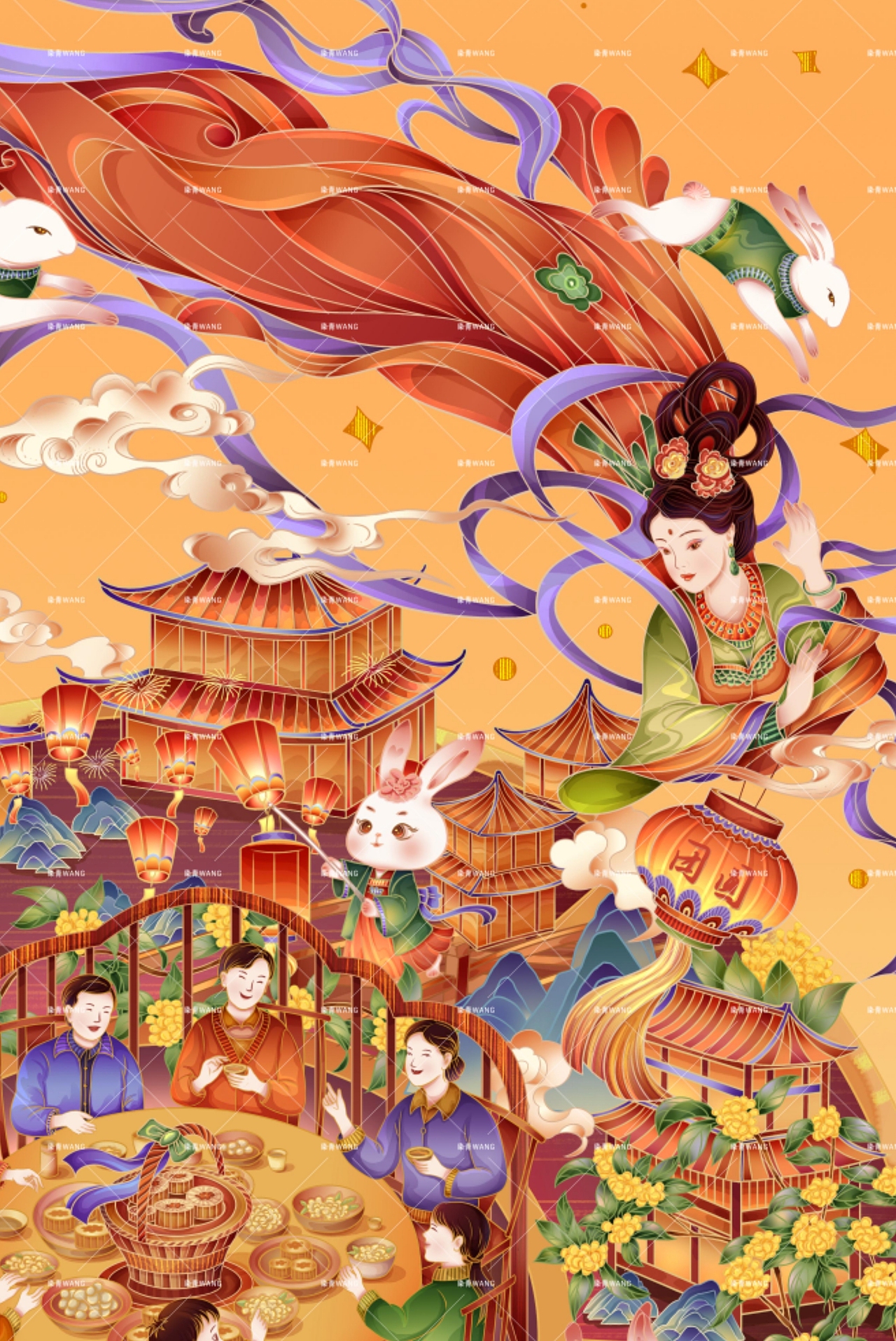 月满中秋节海报原创插画丨包装插画文创各领域丨可授权