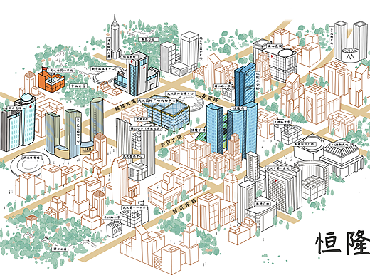 手绘地图-以建筑为主的手绘地图