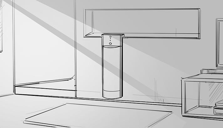 0:00-0:01镜头缓慢向前推,墙面的阳光缓慢上升