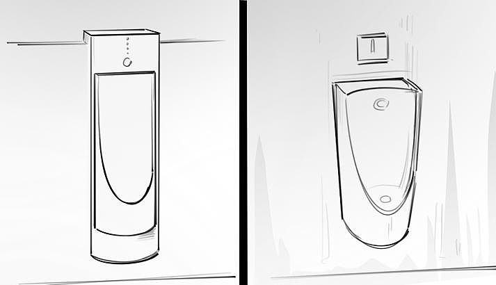 镜头切到SpinDao和传统小便斗场景,动画图表对比传统
小便斗