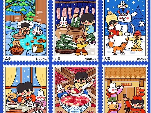 二十四节气冬天插画｜冰雪里的小温暖