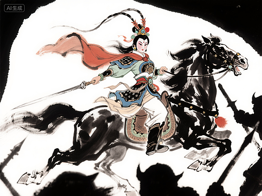 穆桂英水墨风