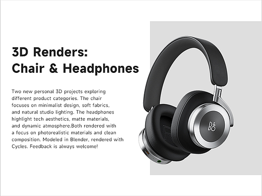 3D Renders: Chair & Headphones.