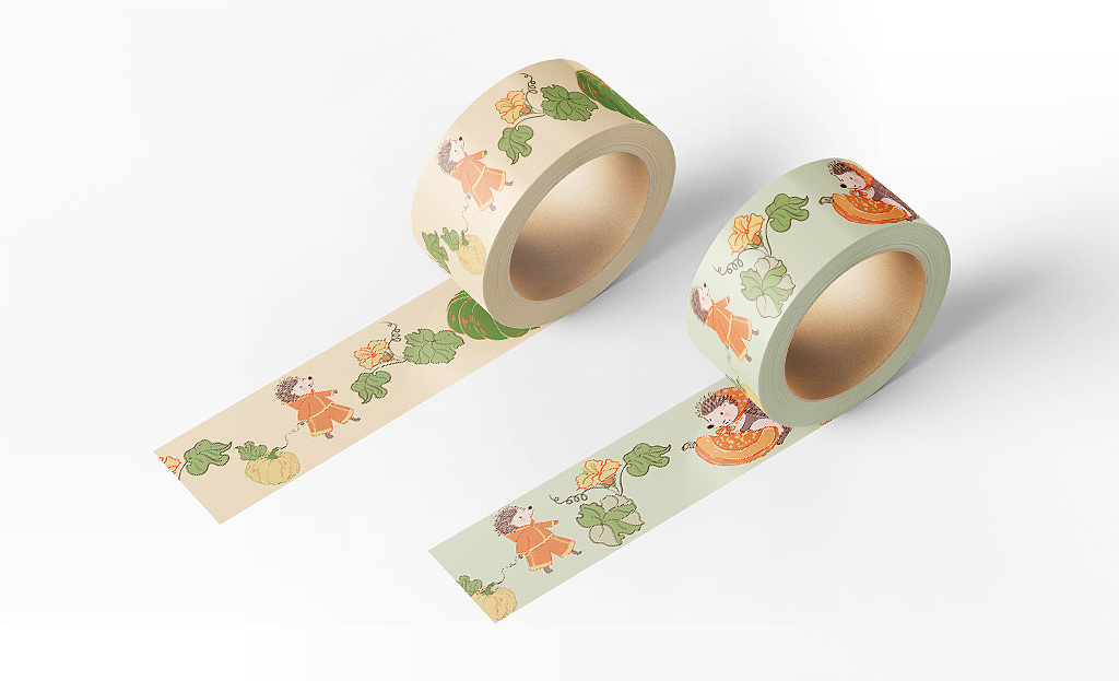 图案设计 丰收之礼-刺猬与南瓜