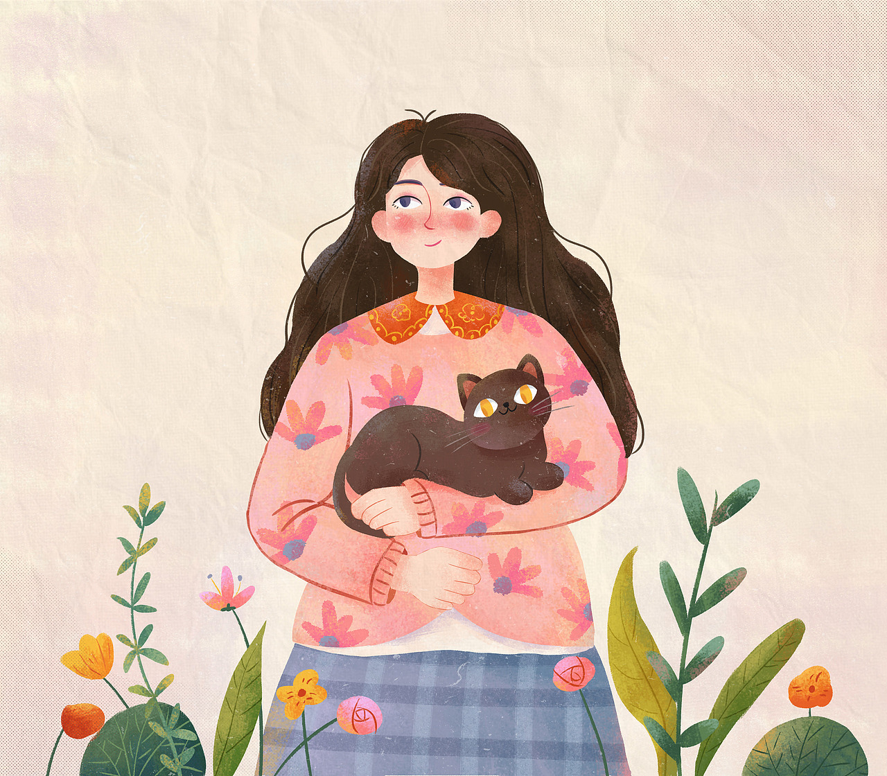 抱着猫咪的女生