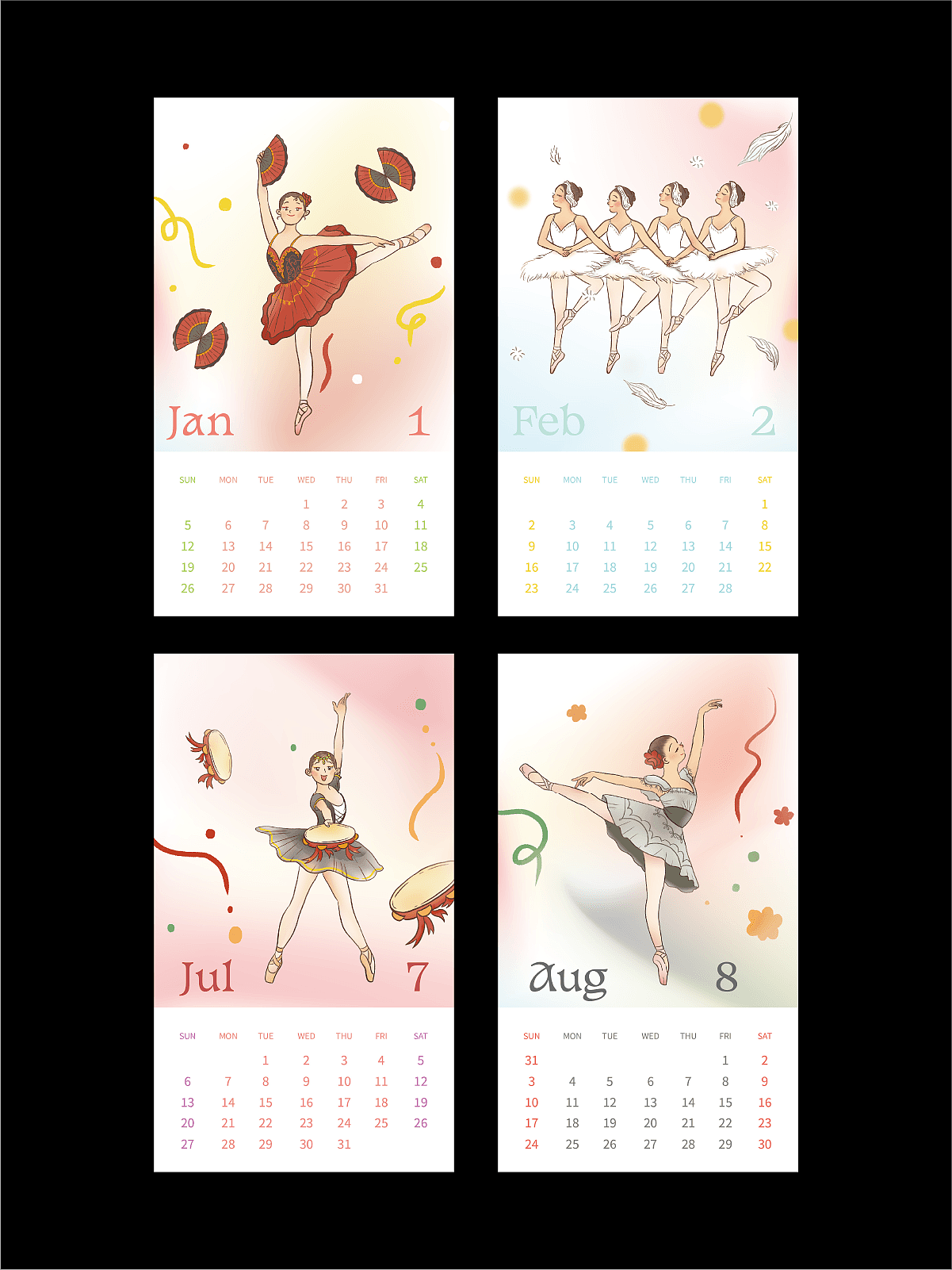 芭蕾月历 2025（图ZMzk2MjU5MTky） - 商业插画 - 站酷设计师种鱼原创素材 - 站酷ZCOOL
