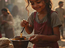 战乱地区卖咖啡的小女孩