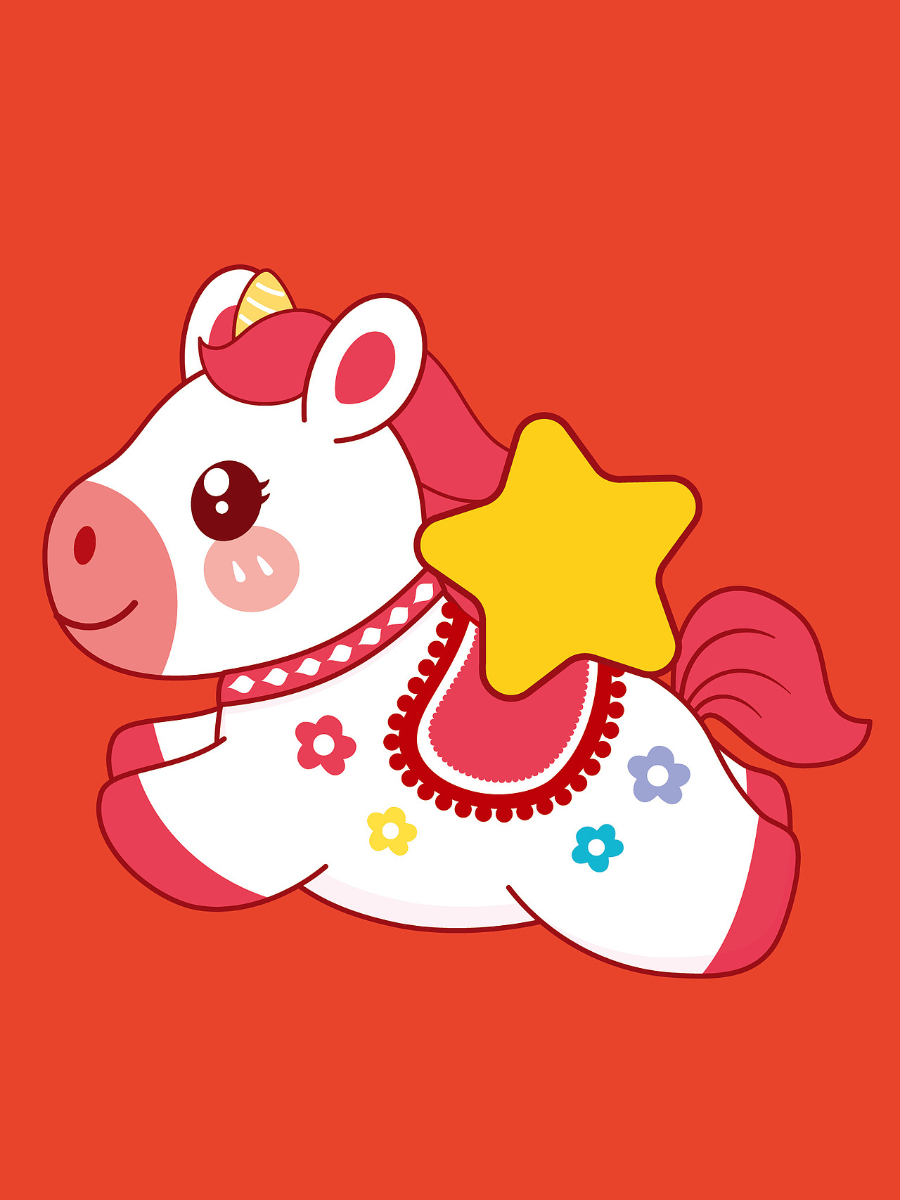 小马驹卡通插画IP形象设计马年快乐