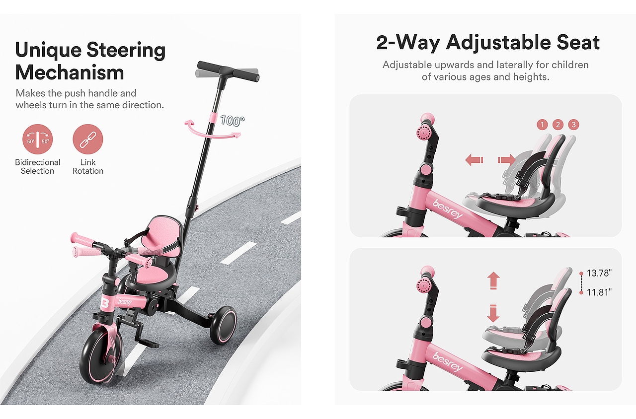 亚马逊A+ 五合一儿童三轮车