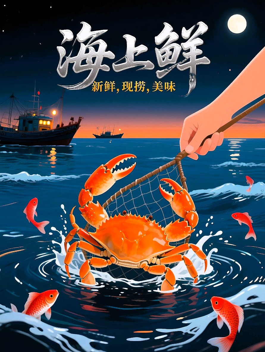 吃螃蟹的最佳季节/AIGC设计海上鲜螃蟹产品礼盒包装
