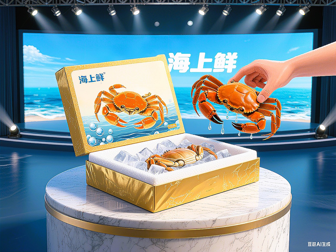 吃螃蟹的最佳季节/AIGC设计海上鲜螃蟹产品礼盒包装