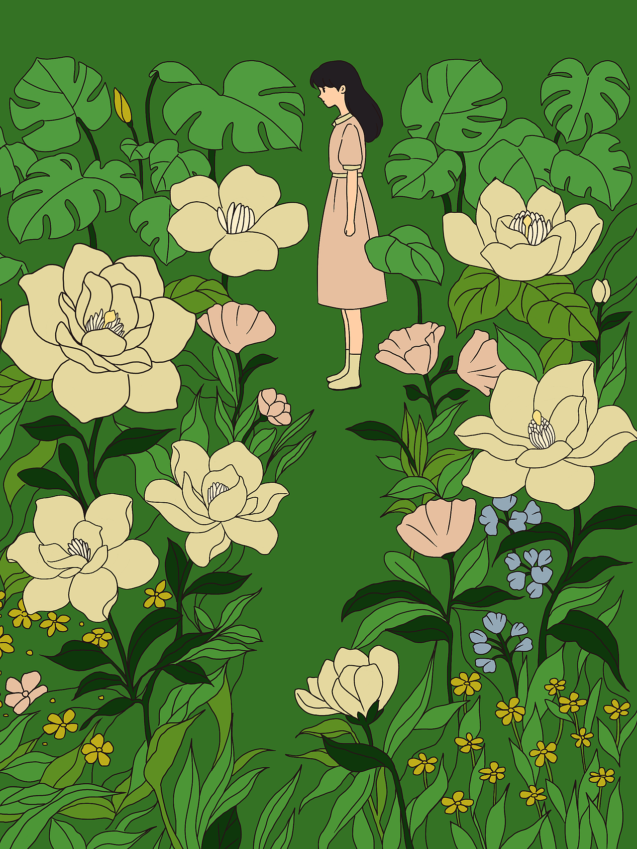 茉莉花女孩场景插画｜附过程图教程