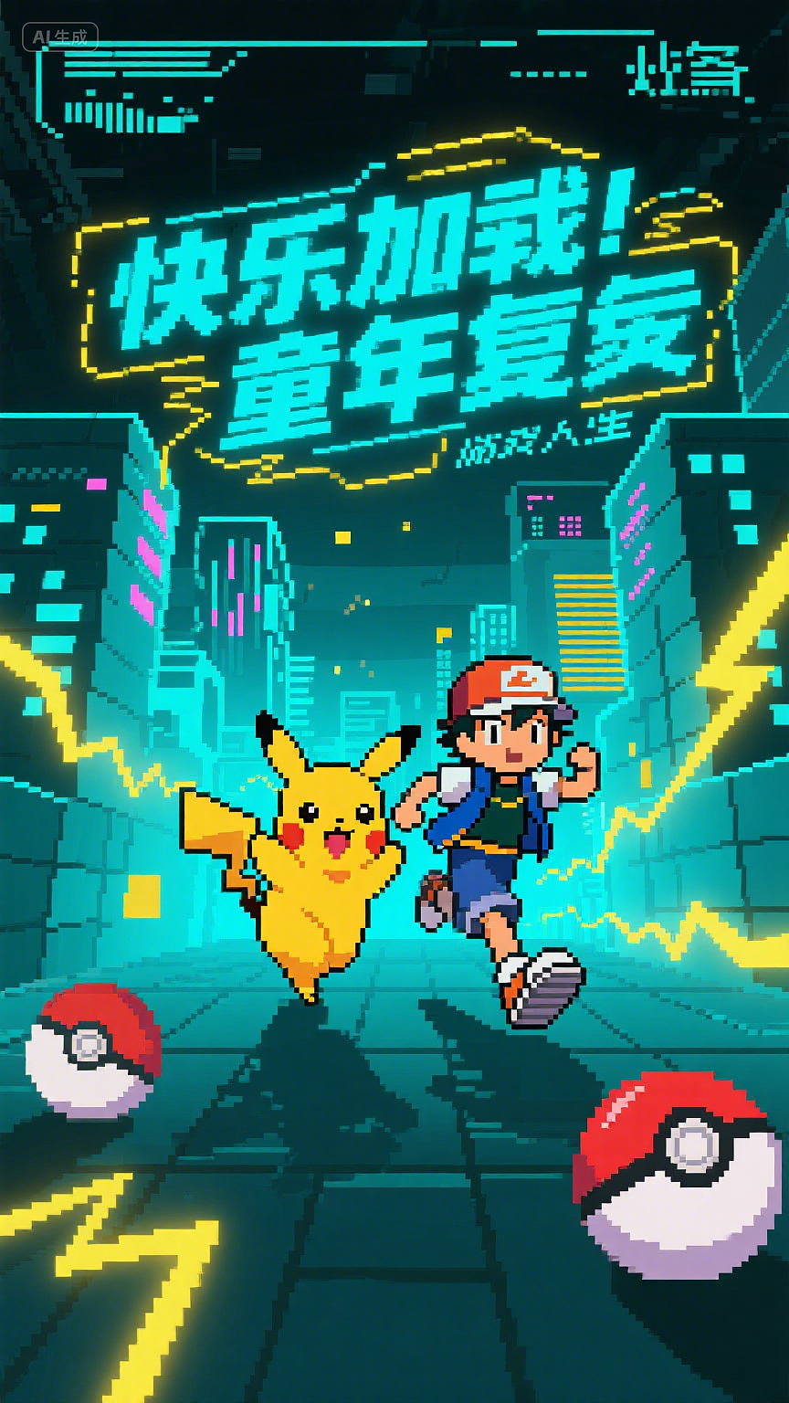 像素跃迁：扫描线把快乐重载（图ZMzk2NTYwMTY0） - AI作品 - 站酷设计师Aria咦原创素材 - 站酷ZCOOL