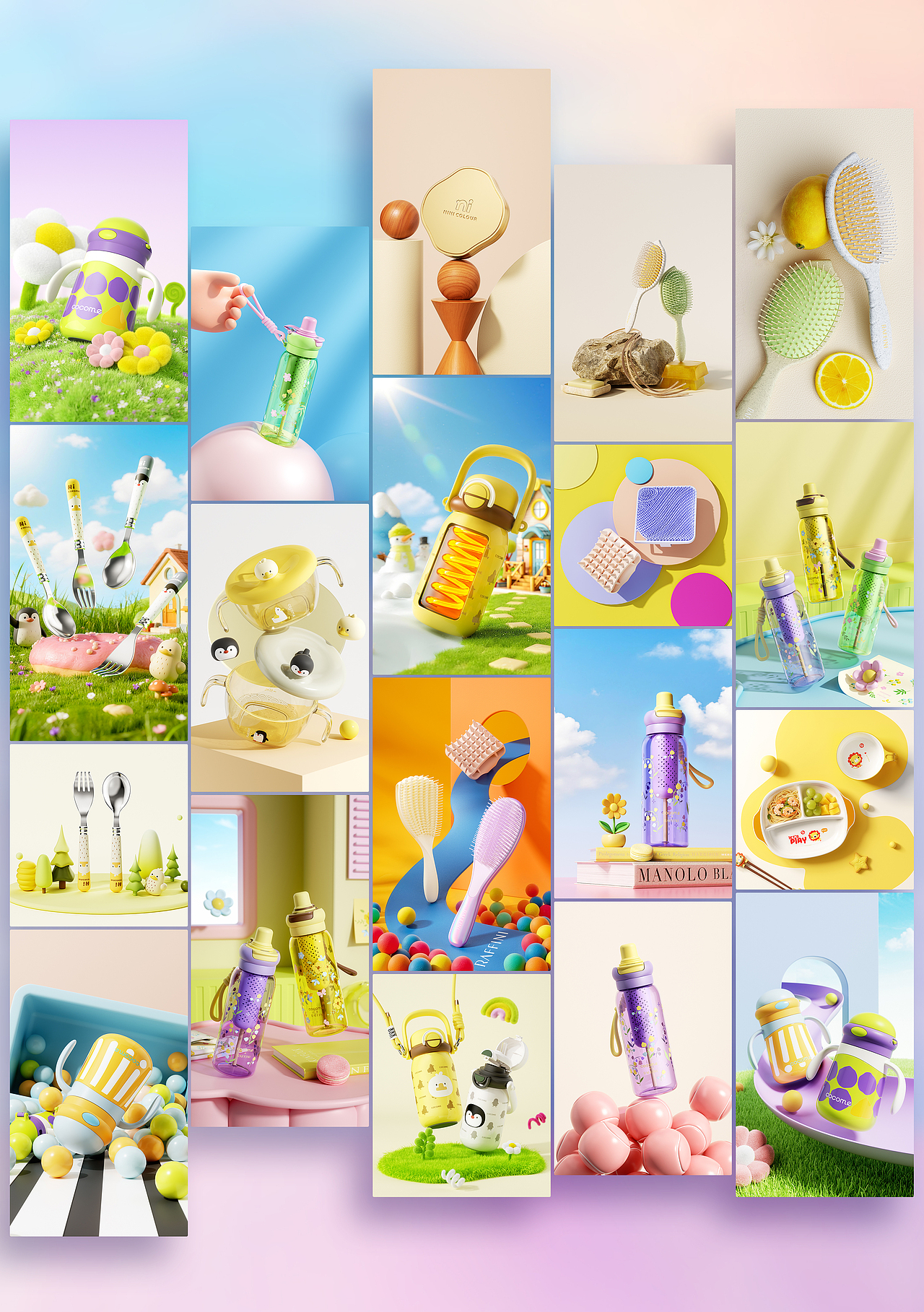 近期渲染节选(一些小水杯/梳子/辅食碗/宝宝勺)