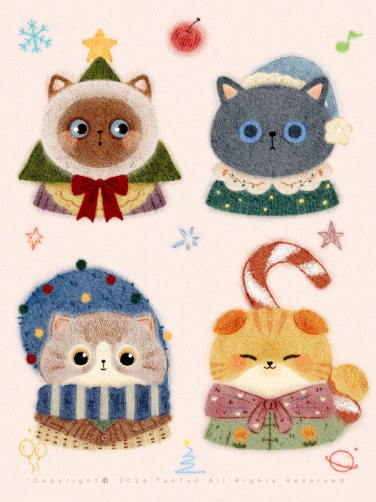 治愈系--毛毡圣诞猫咪群