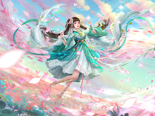以前画的一张小女孩kv,四月的天春花烂漫。 