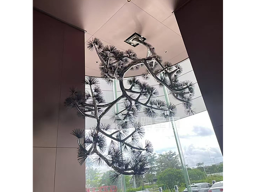 展厅不锈钢松树艺术装置 镜面不锈钢迎客松雕塑