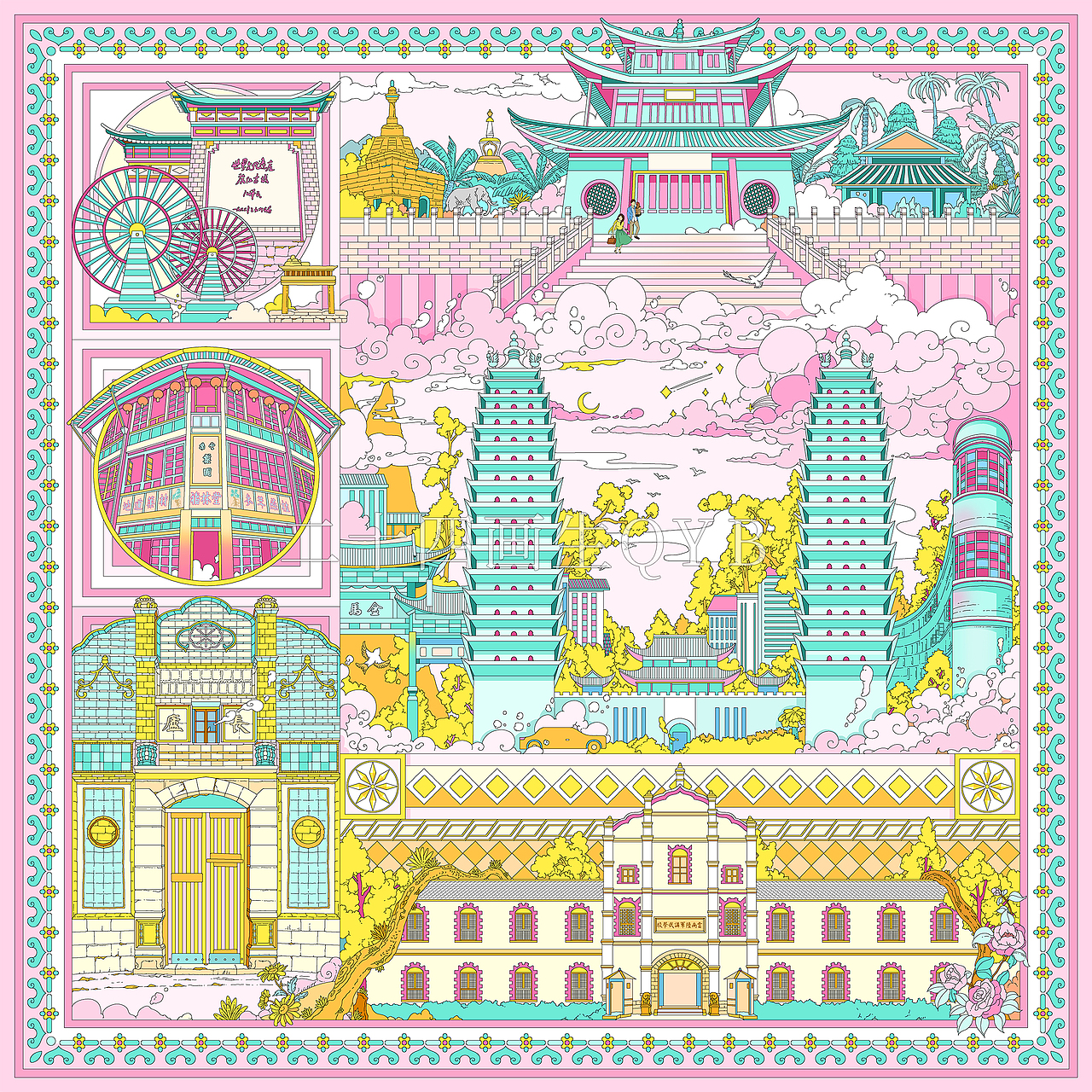 【云南 ·印象】丝巾插画设计
