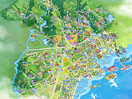 秦皇岛手绘地图  手绘建筑  旅游导览图