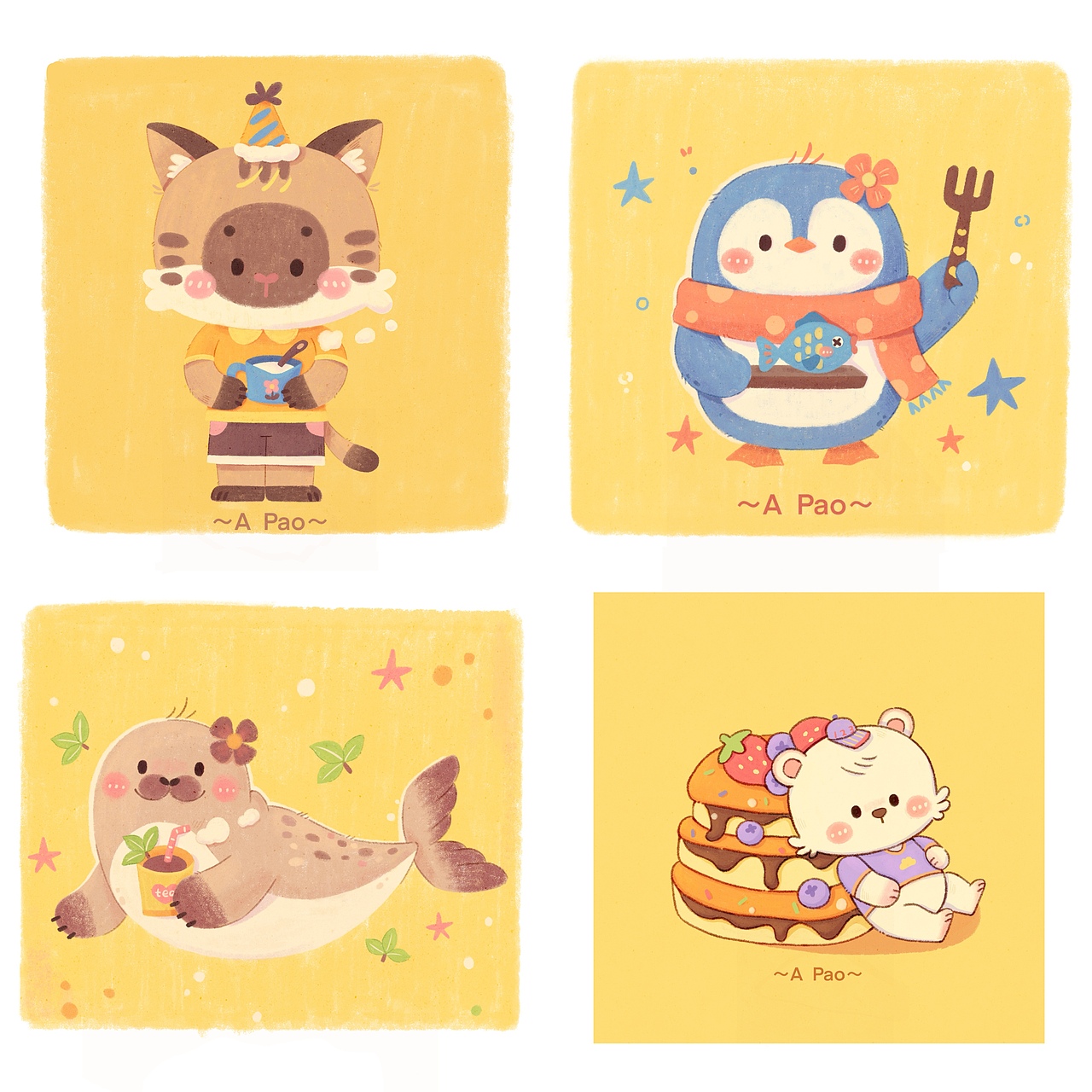 小动物插画合集（图ZMzk2NzY2NTQ4） - 儿童插画 - 站酷设计师啊狍AP原创素材 - 站酷ZCOOL