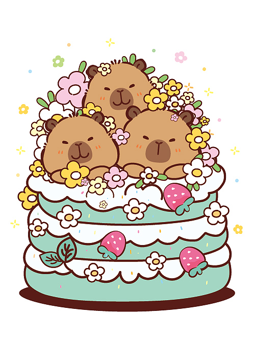 卡皮巴拉生日系列生日快乐生日蛋糕周年庆